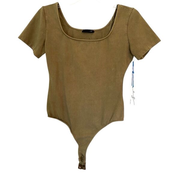 Elle Grey Piper Scoot Olive Green Fitted Short Sleeve Bodysuit Size Large - Picture 1 of 6